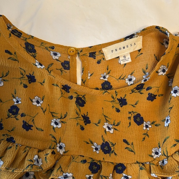 Mustard purple and white floral ruffle bow long sleeve blouse size small - Picture 4 of 10